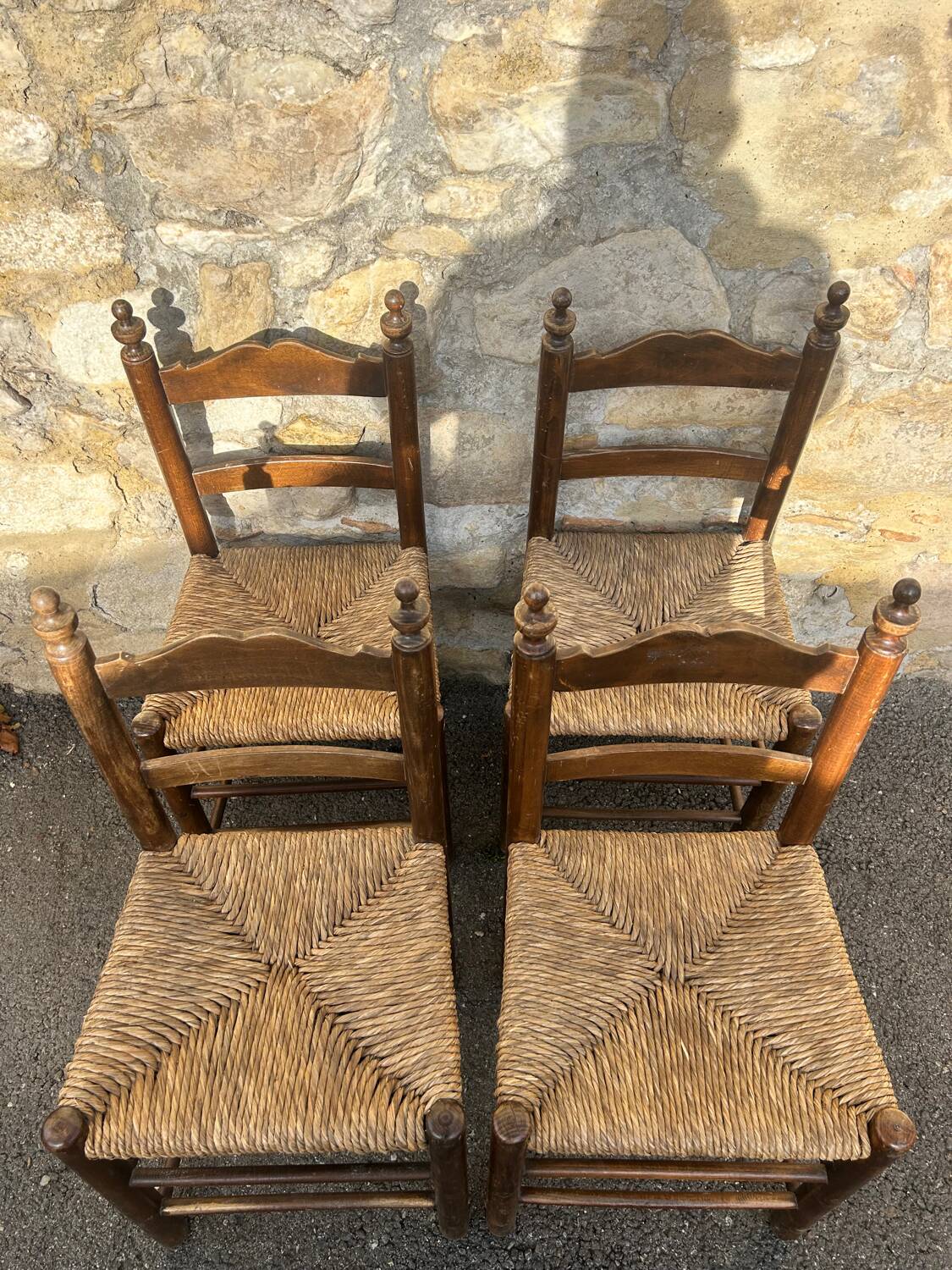 Lot de 4 chaises provençales en bois & paille