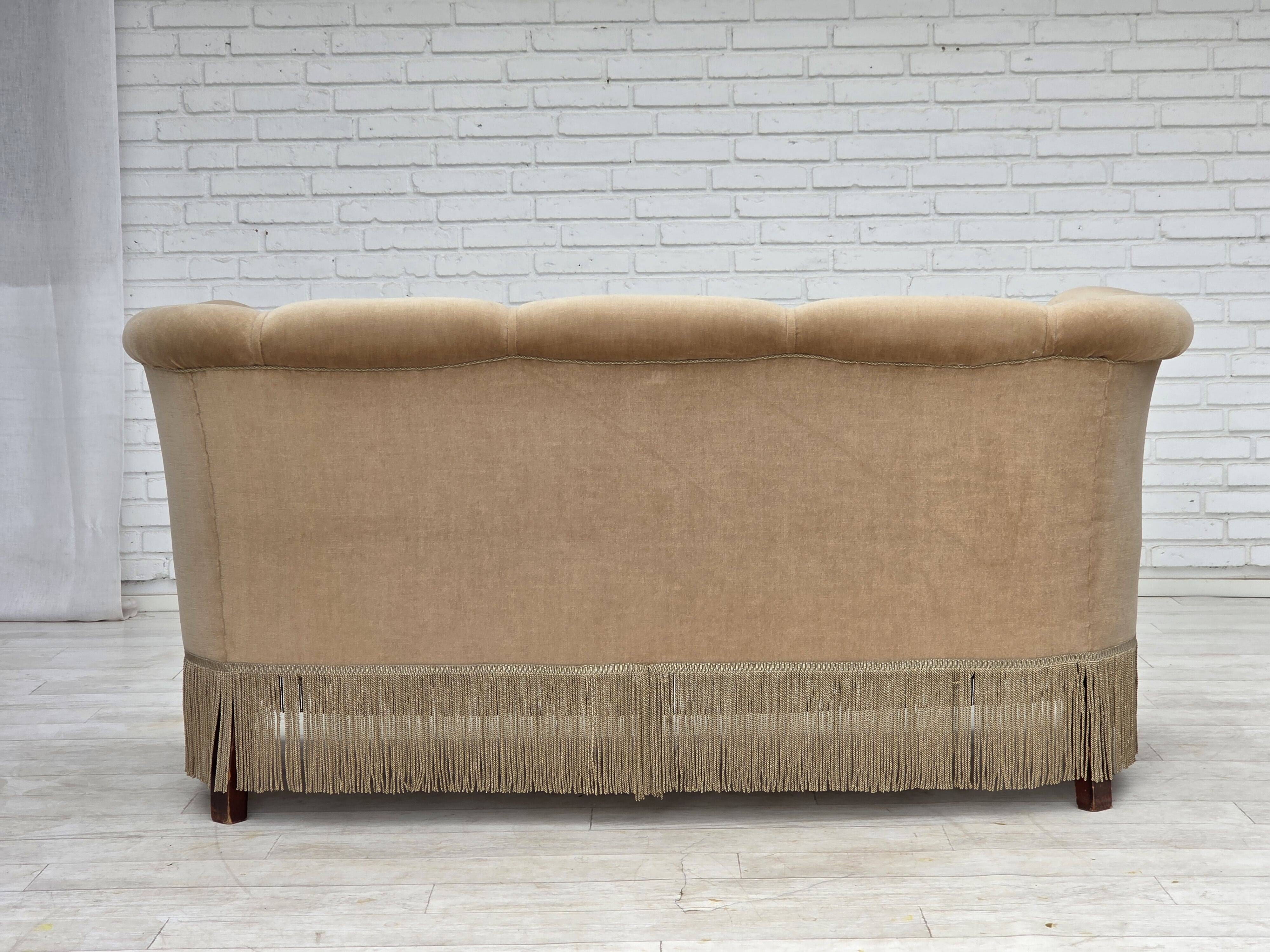 1950s, Danish 2-seater sofa, furniture velour, teak wood legs.