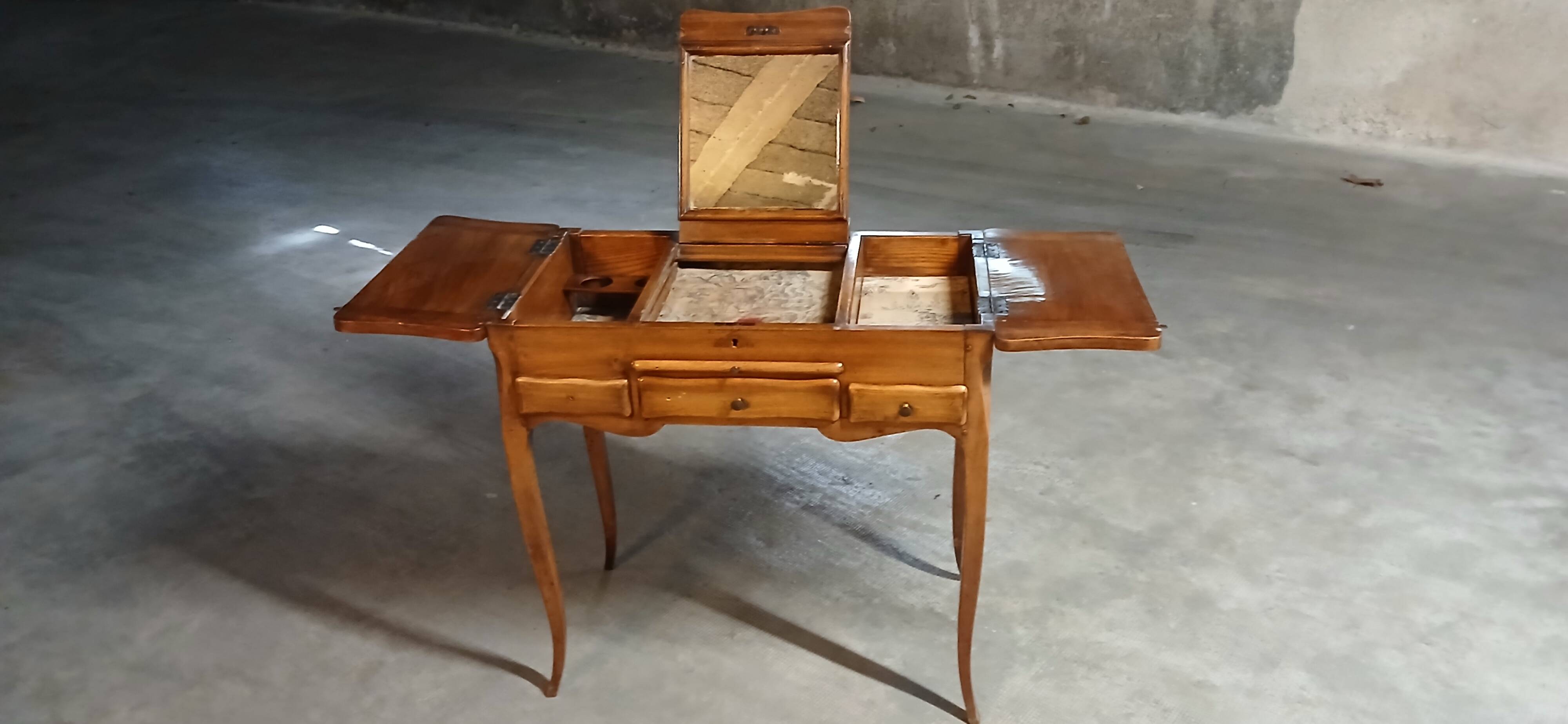 Period dressing table and writing desk in fruitwood, Louis XV style.
