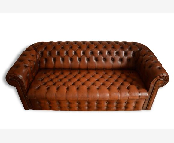 Chesterfield sofa old vintage brown leather | Selency