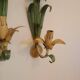 Floral single-arm wall lights, wall sconces, toleware, French vintage enamel.