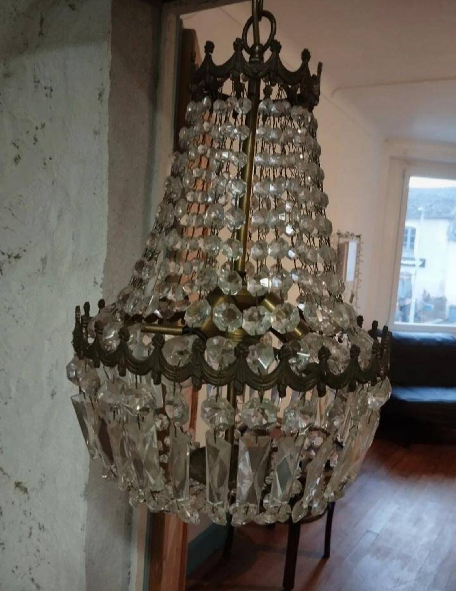 3-light hot air balloon chandelier in bronze with crystal tassels