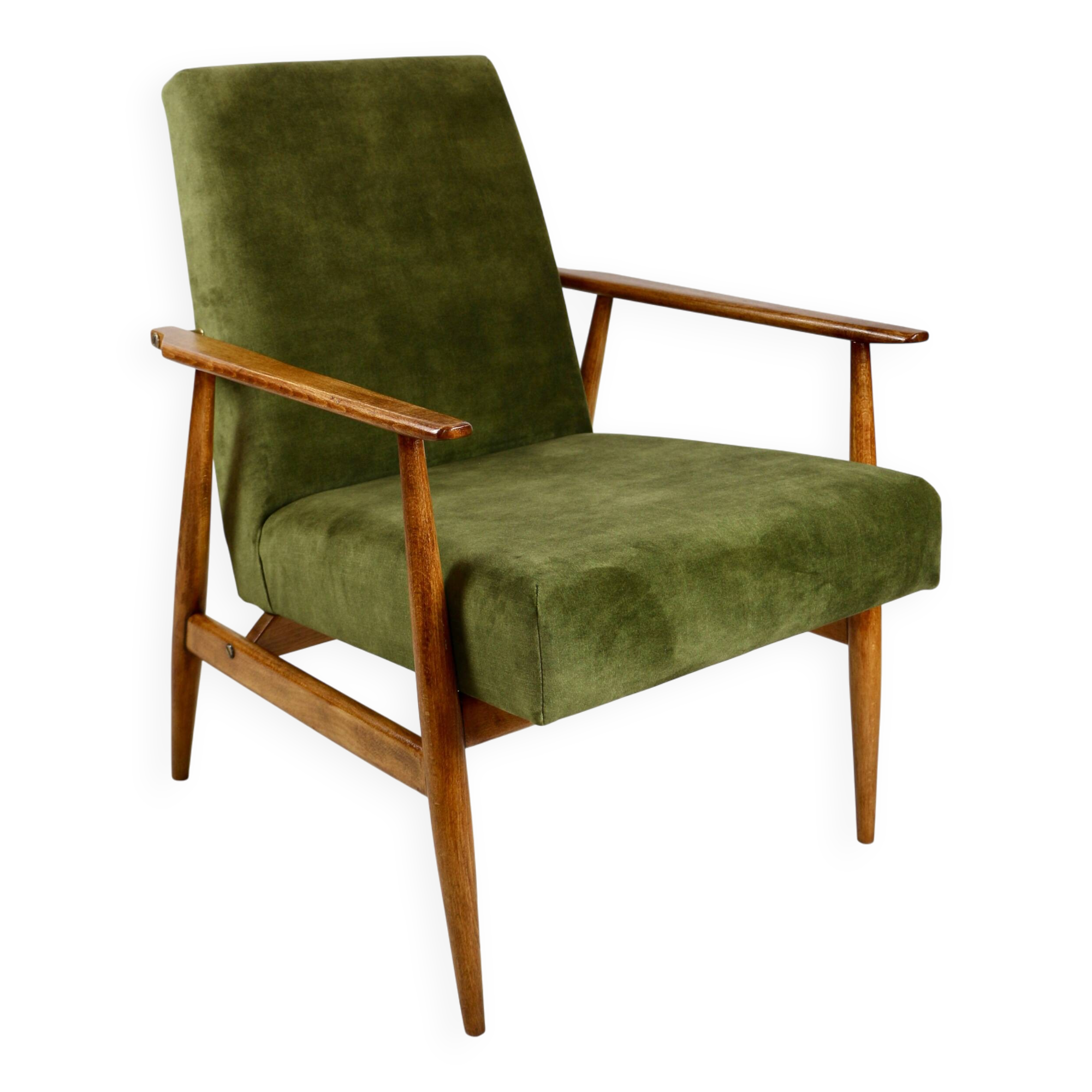 Armchair 'Lis', 1970s olive green design by Henryk Lis - natural wood