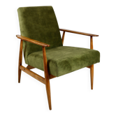 Fauteuil 'Lis', design vert olive des années 1970 par Henryk Lis - bois naturel