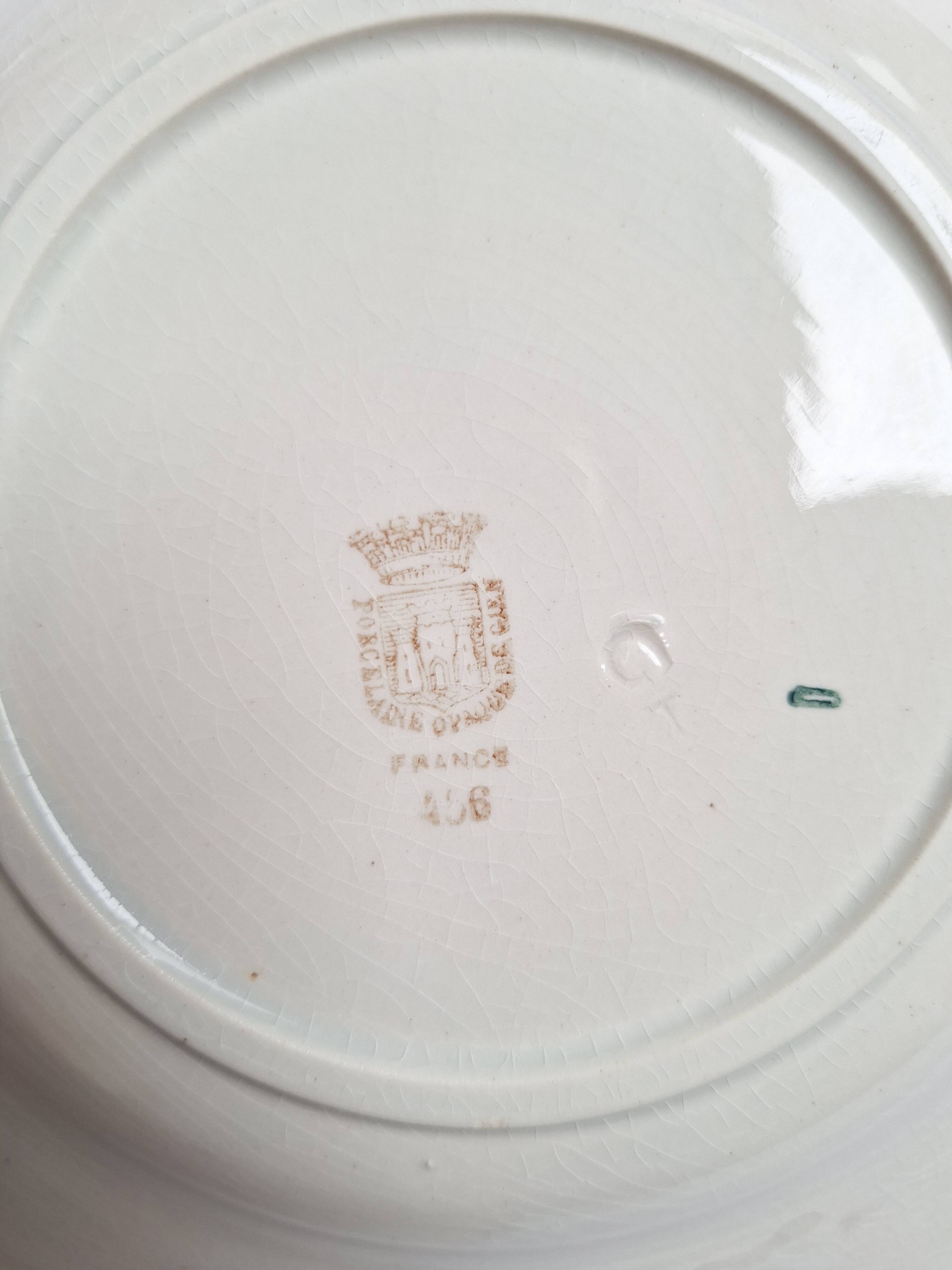 Vintage yellow soup plates from Moulin des Loups, Gien, Sarreguemines