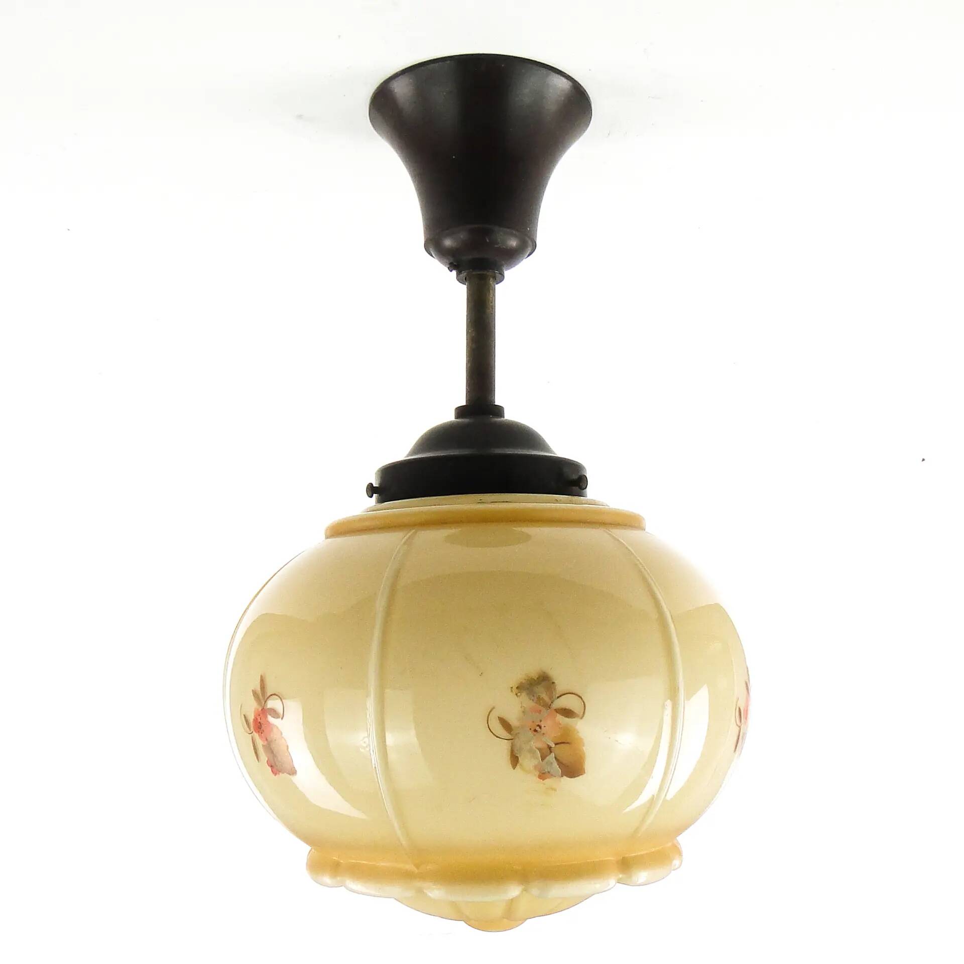 Art Deco ceiling lamp, double-layered glass, ebonite, Germany, 1930s