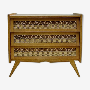Rattan chest of drawers and light wood vintage 1950