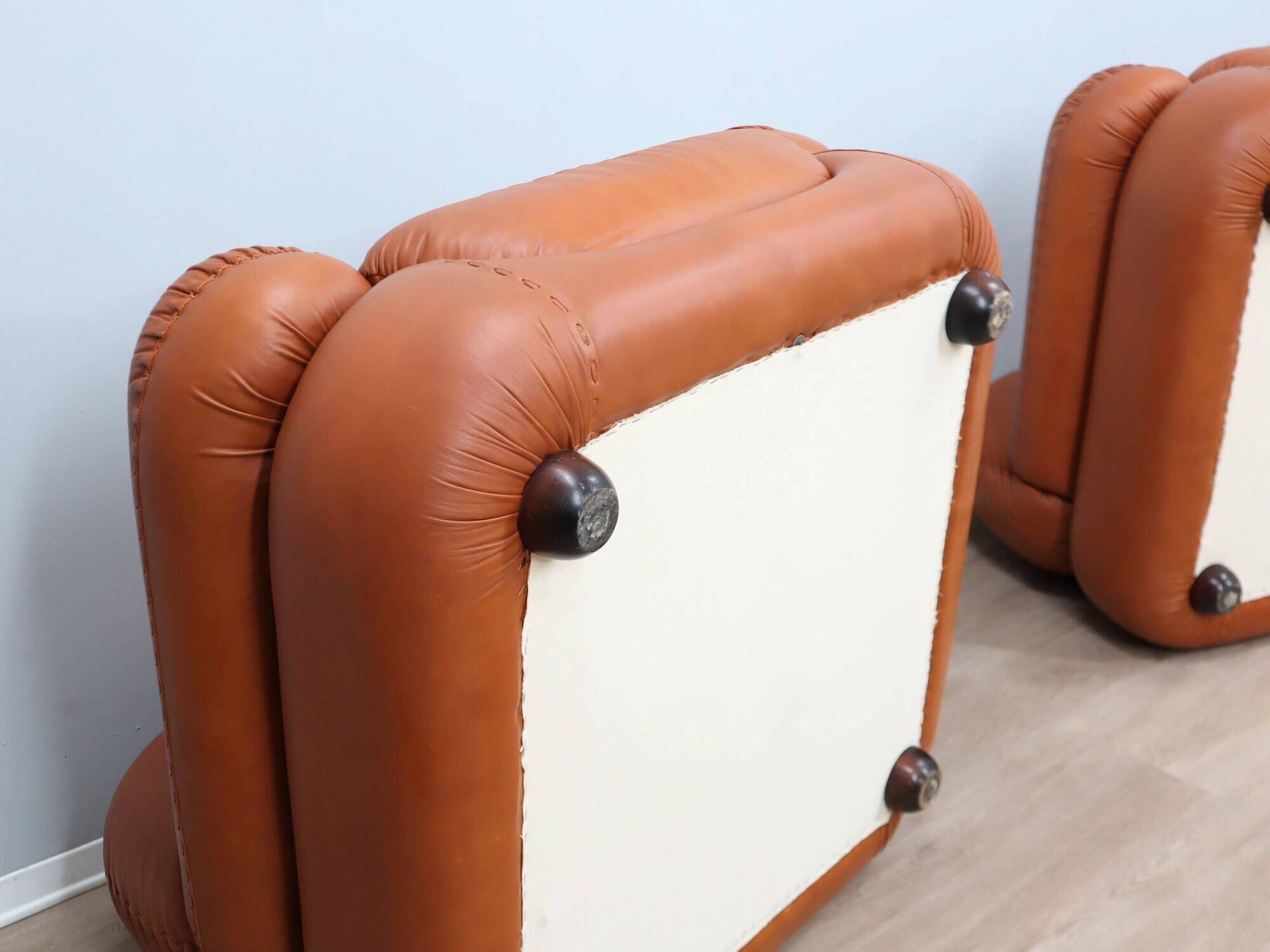 Sapporo cognac leather armchairs by Mobil GIRGI 1970s