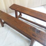 Pair of old benches in chene