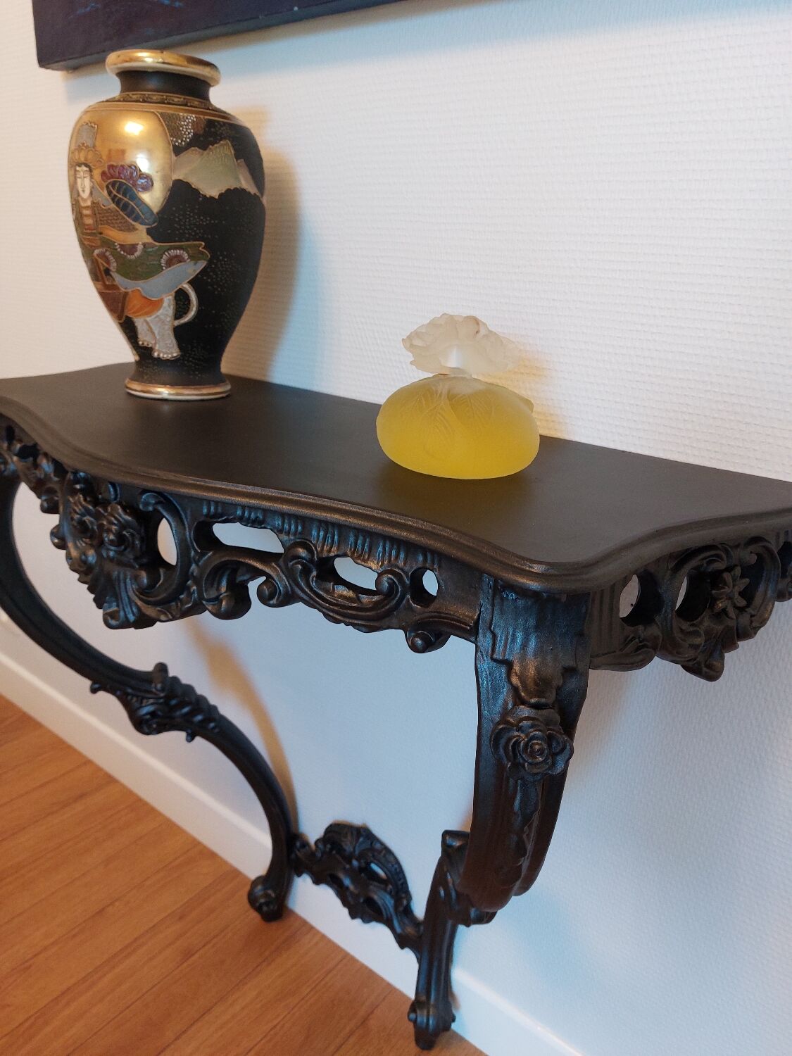 Baroque wall console, steel black