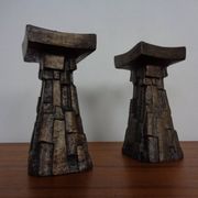 Large Brutalist German Bronze Candleholders, 1960s, Set of 2