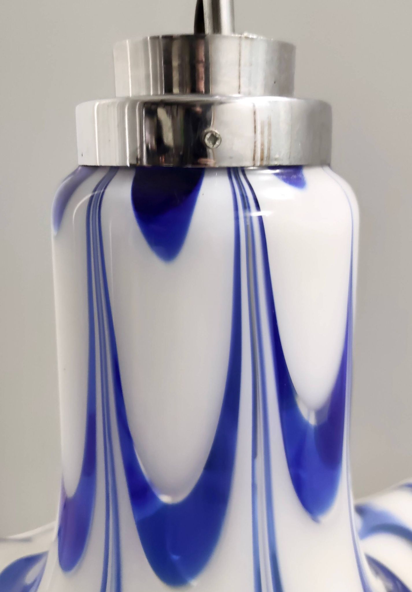 Blue & White Murano Glass Bell Pendant Ascribable to Mazzega, Italy, 1970s