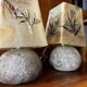 Pair of granite lamps with resin lampshades