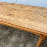 Large farmhouse dining room table 250cm in solid pine turned legs 1990