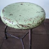 Vintage tripod stool, industrial style wood and metal