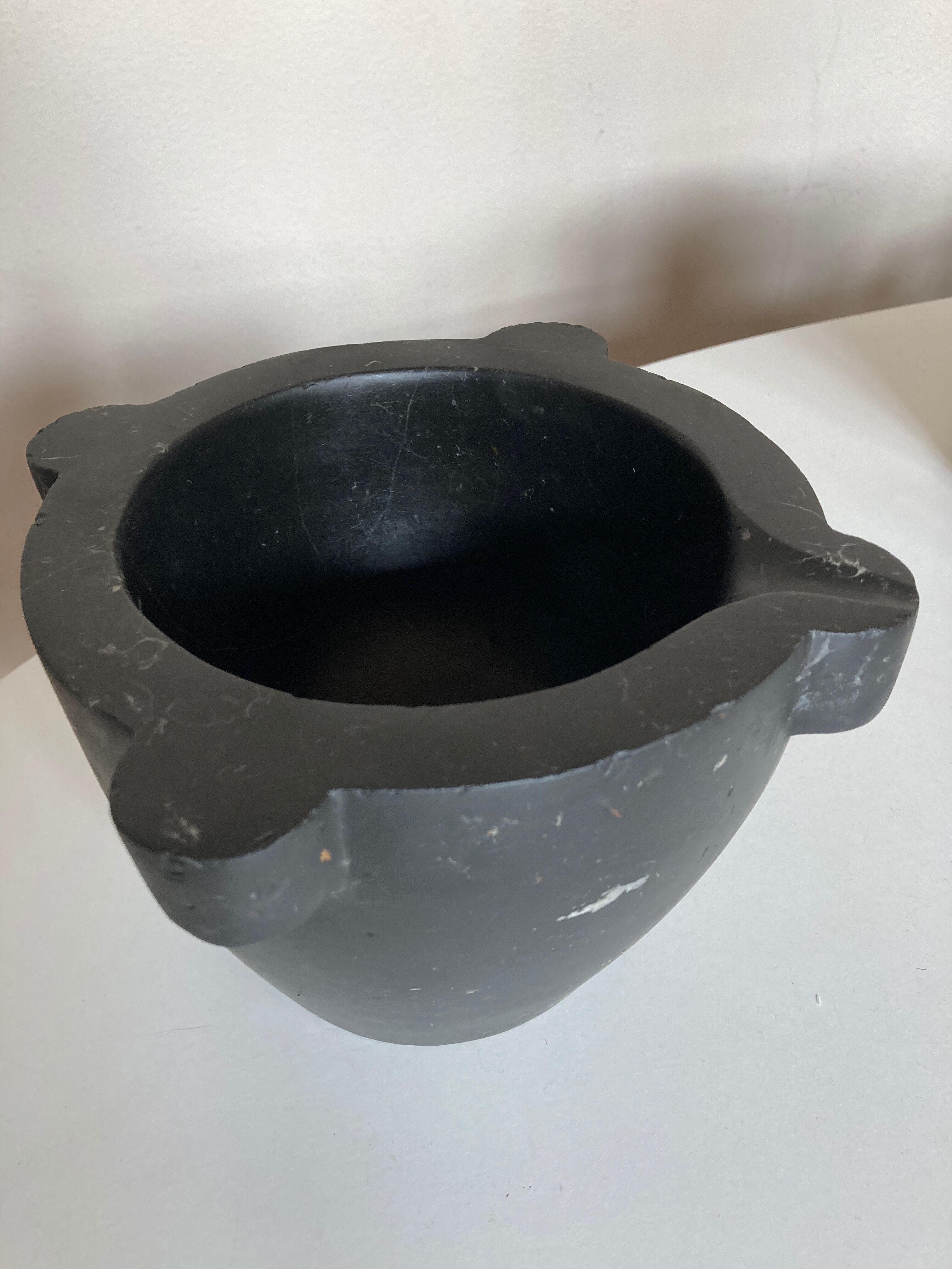 Marble mortar and 19th boxwood pestle