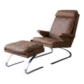 Fauteuil Swing et Tabouret Vintage en Cuir par Reinhold Adolf pour COR, 1970s, Set de 2 Vintage Swin