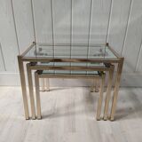 Vintage gilded metal side tables, glass and mirror