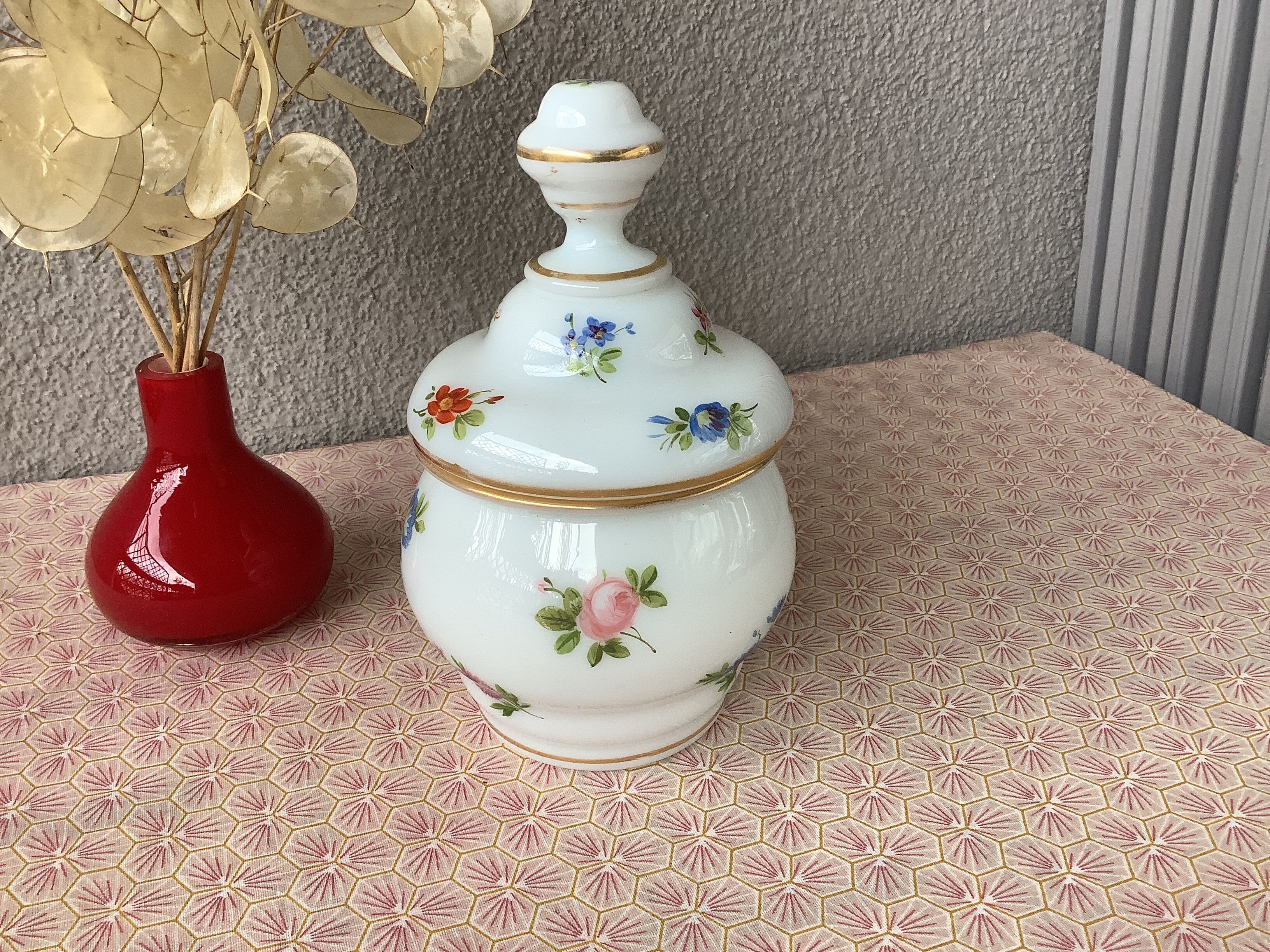 Opaline bottle hand-painted decoration early twentieth century