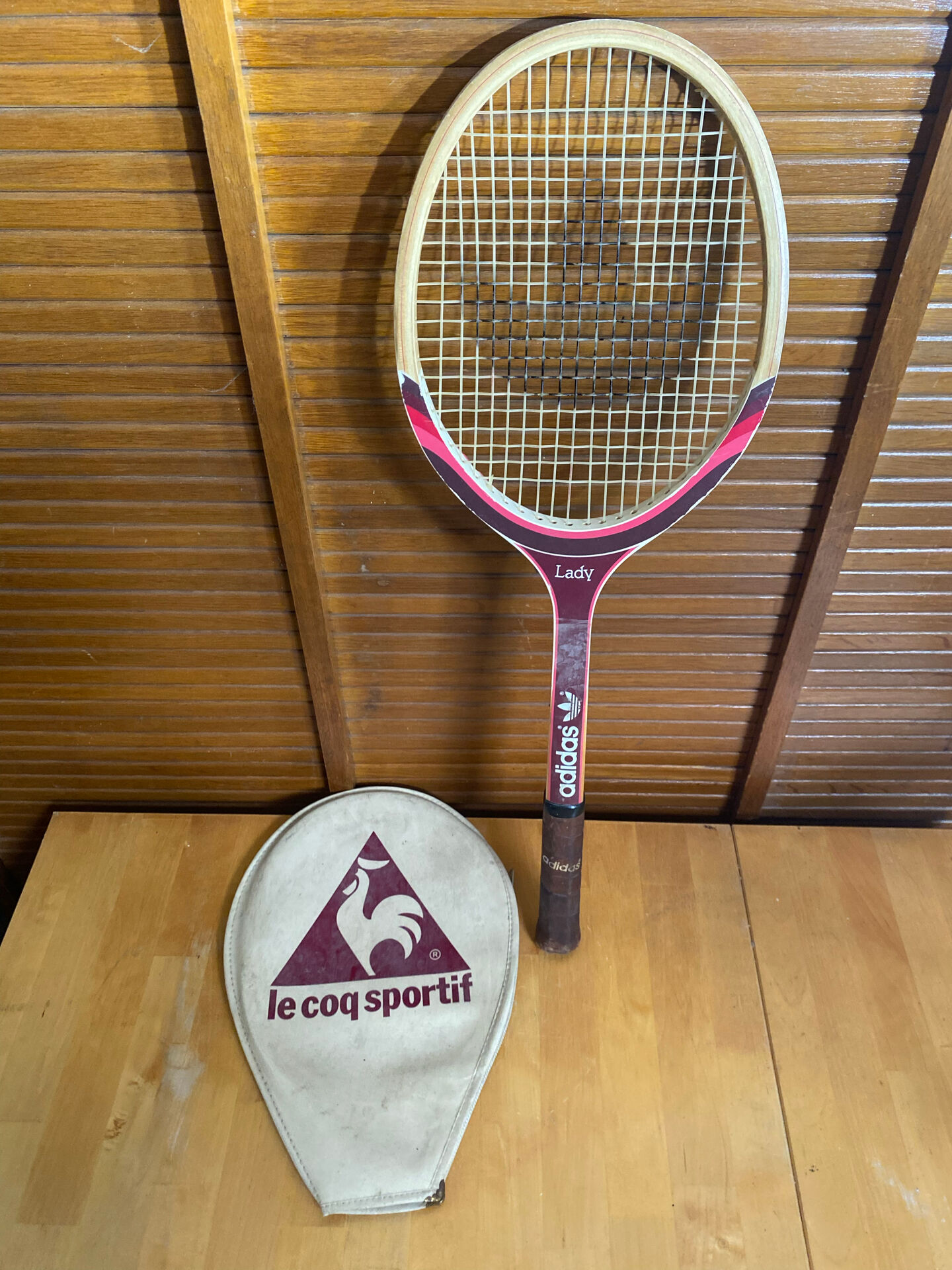 Vintage ADIDAS Lady Wooden Tennis Racket + COQ SPORTIF Case