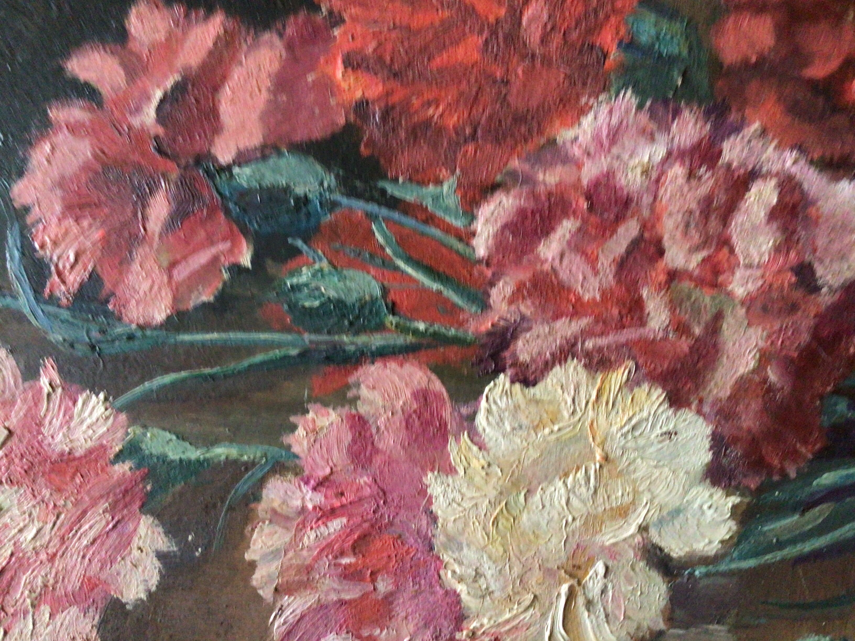 Tableau, bouquet de fleurs oeillets