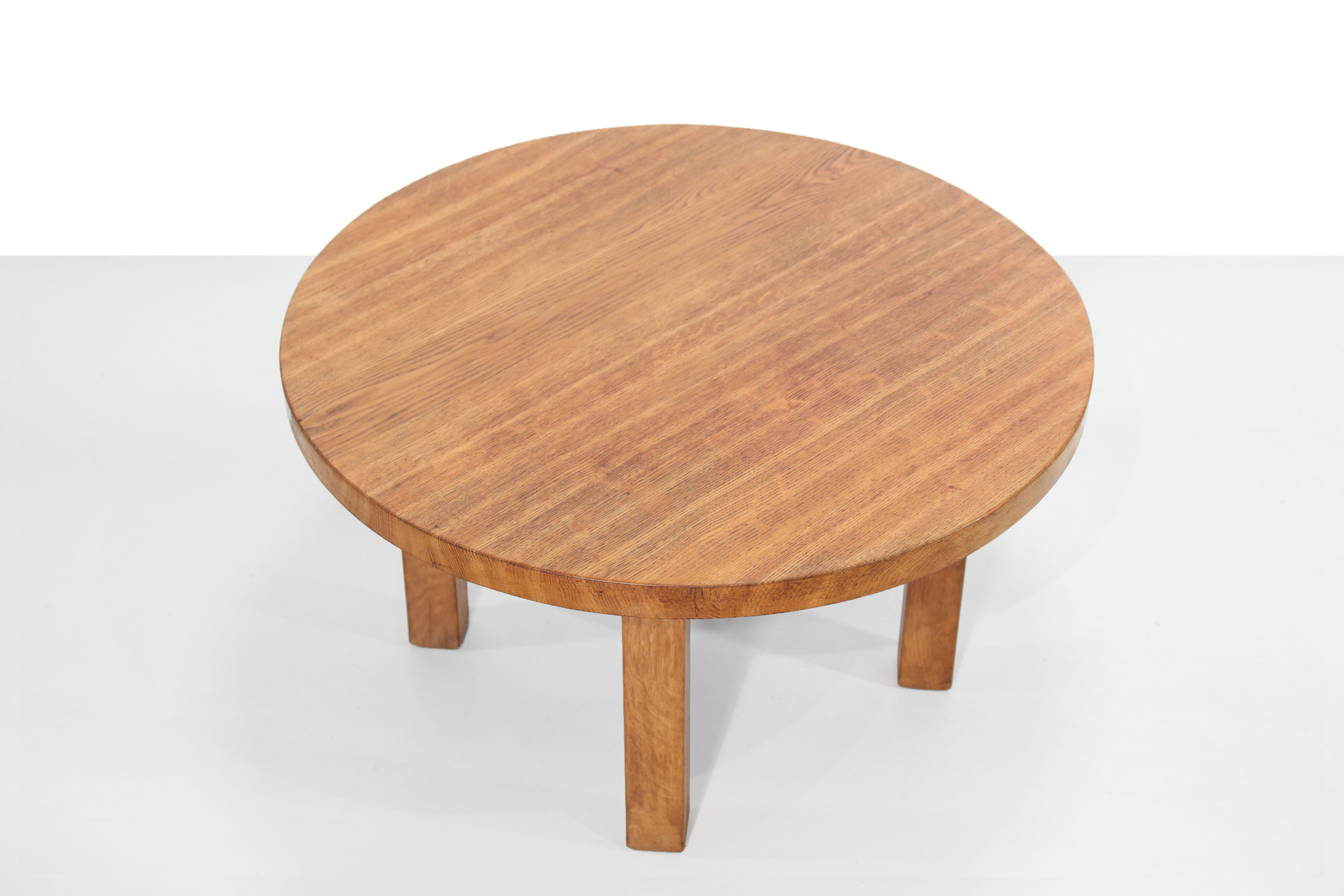 Round brutalist artisan solid oak coffee table