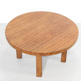 Round brutalist artisan solid oak coffee table
