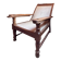 Vintage armchair in solid wood and geometric weaving – lodge spirit