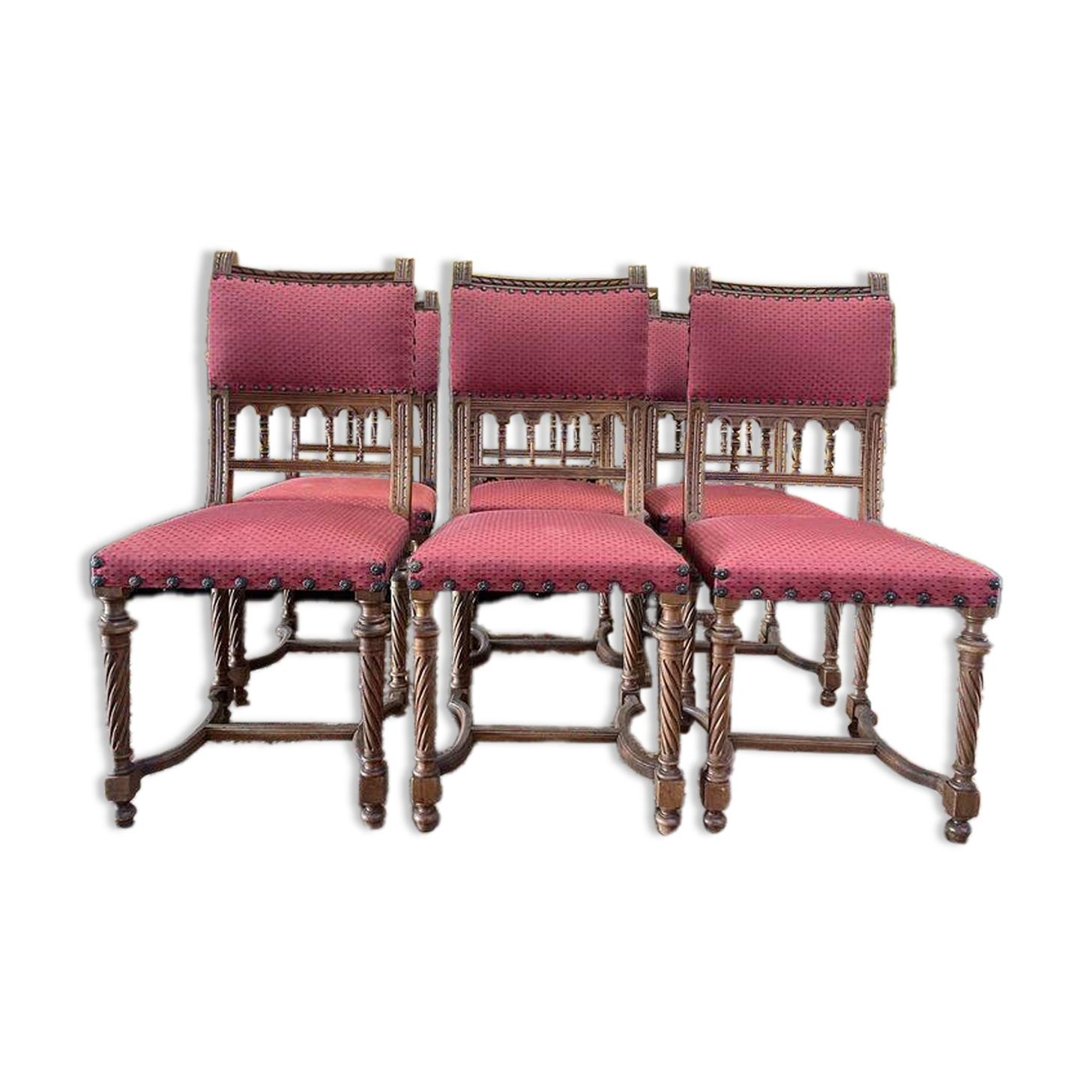 Set of 6 Renaissance style carved walnut chairs - Haute époque