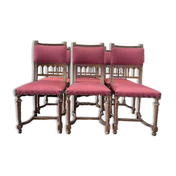 Set of 6 Renaissance style carved walnut chairs - Haute époque