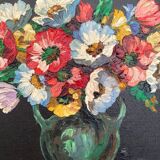Old oil on canvas depicting a bouquet of flowers