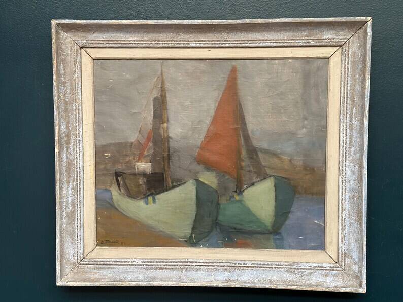 Original Swedish Oil on Canvas – “Motif with Sailboats” by Birgit Forsell (1909–2003) – 1941 – Vintage & Framed – 71.5 × 61.5cm