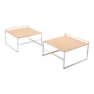 Set de 2 tables d’appoint avec plateau en cuir Poltrona Frau 1970, Italie