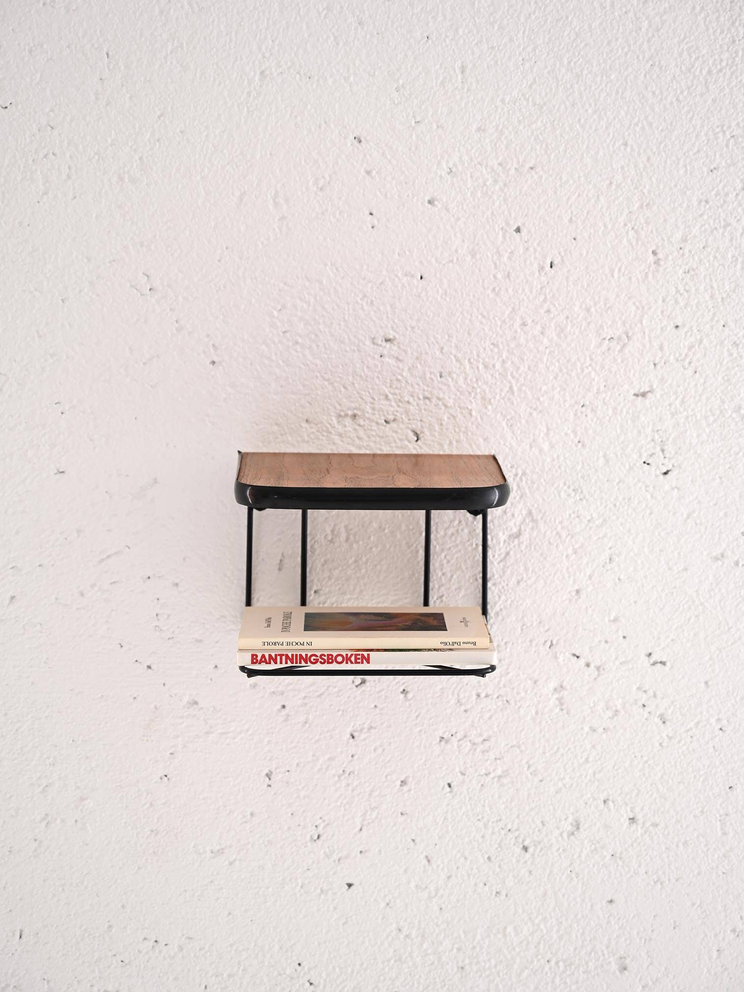 Hanging nightstand in teak and metal