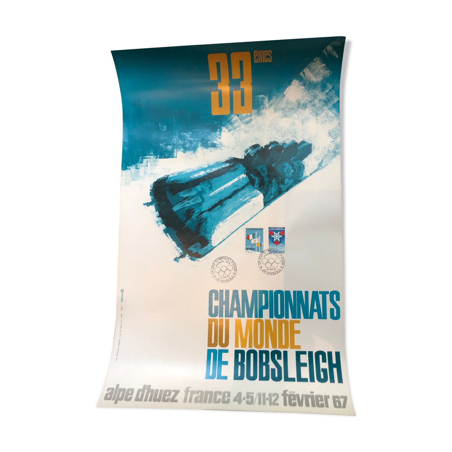 Poster bobsleigh alpe d'huez grenoble olympic winter games 1968 1967