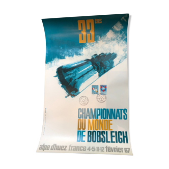 Poster bobsleigh alpe d'huez grenoble olympic winter games 1968 1967