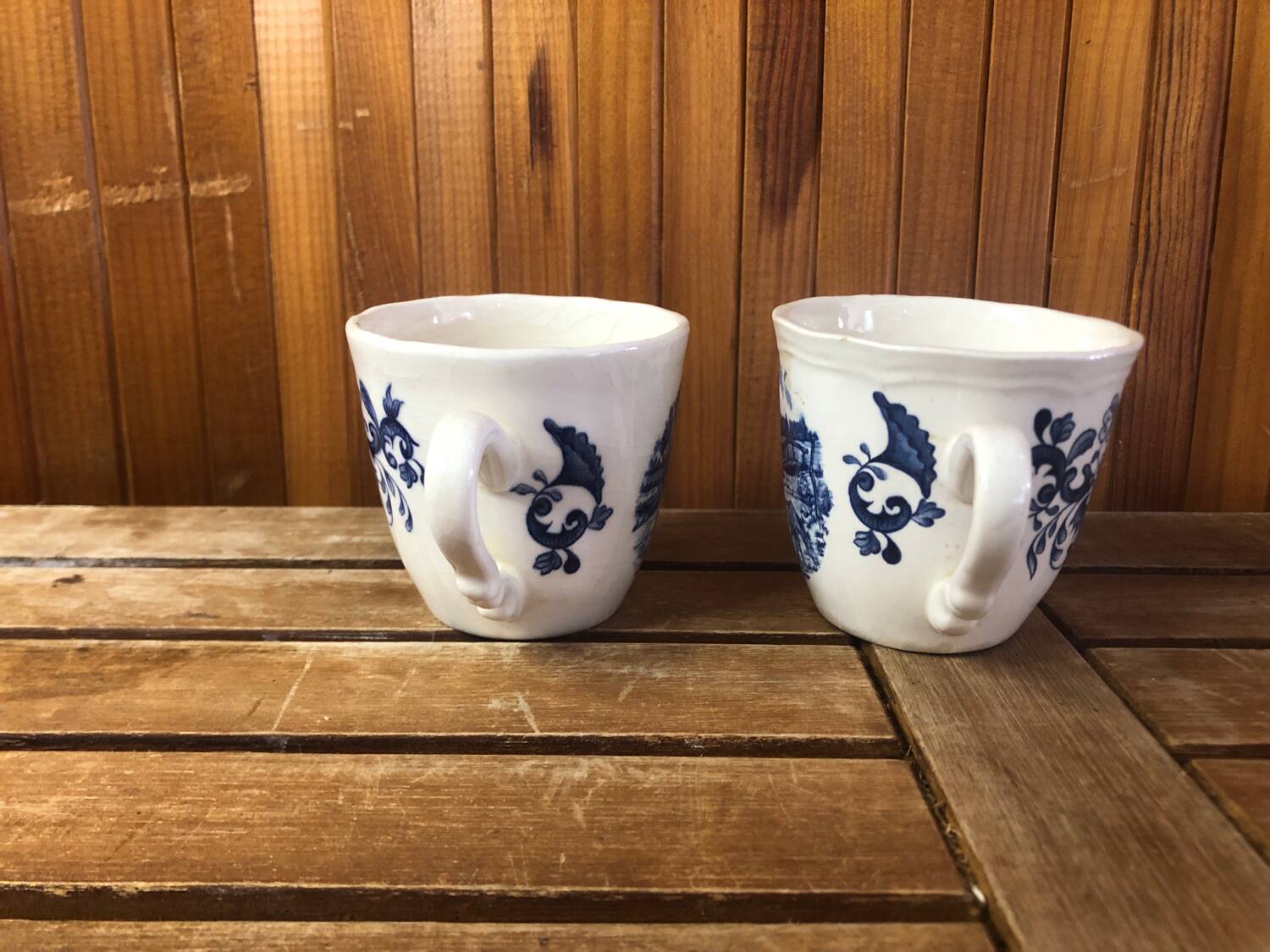 Series of 6 sarreguemines cups white ceramic blue decor france vintage #a385