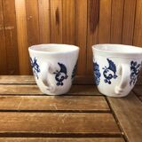 Series of 6 sarreguemines cups white ceramic blue decor france vintage #a385