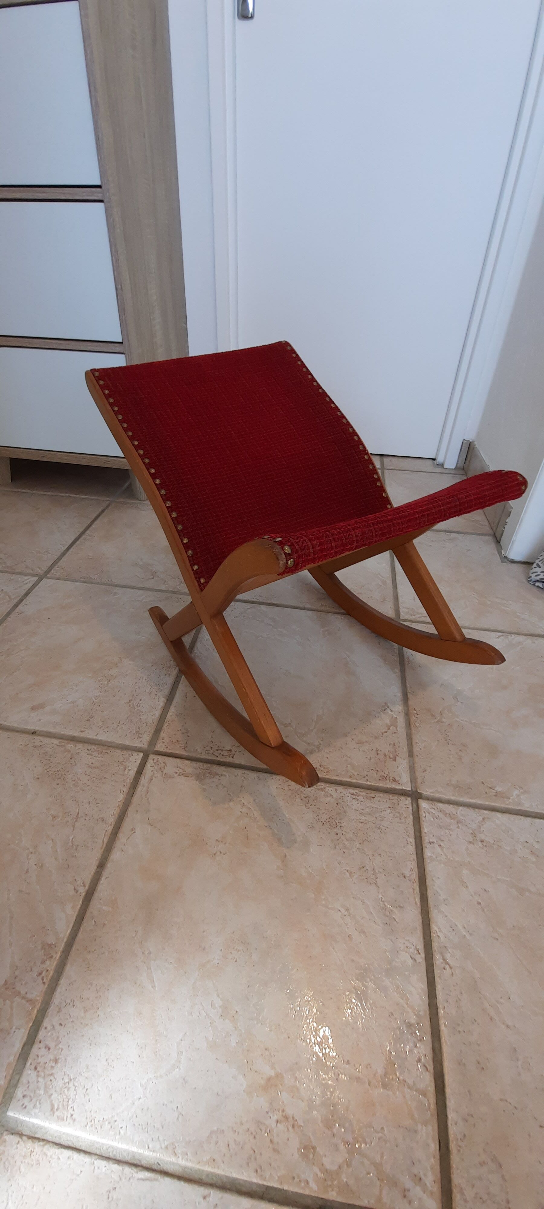 Vintage wood and velvet footrest