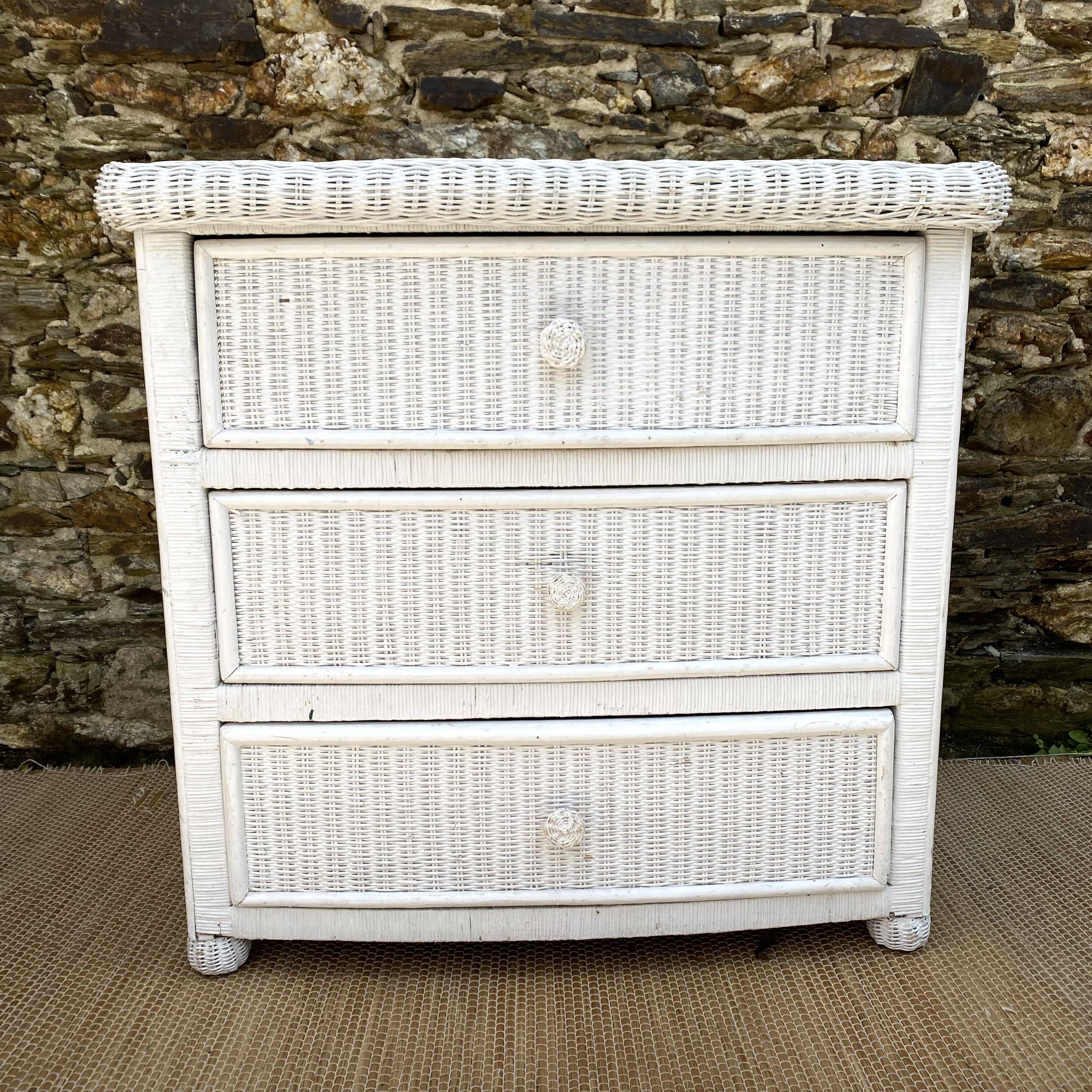 80s rattan chest of drawers