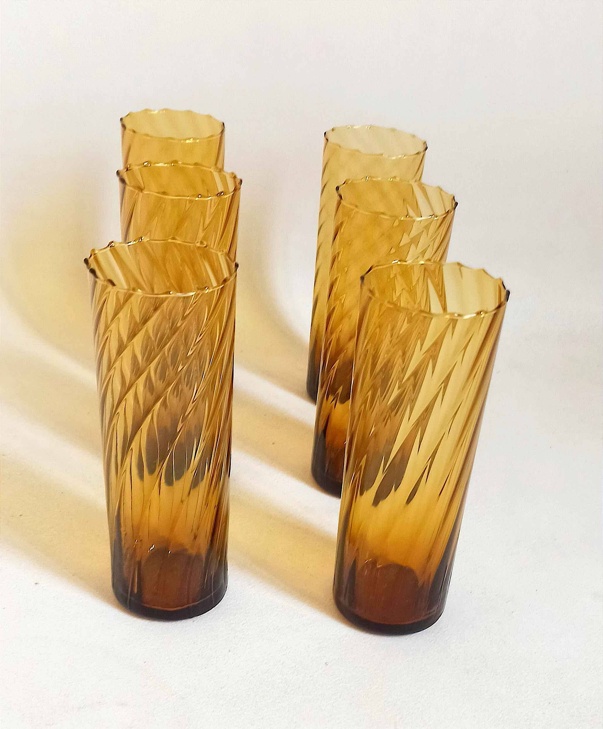 Set of 6 vintage amber glasses Height 17 cm