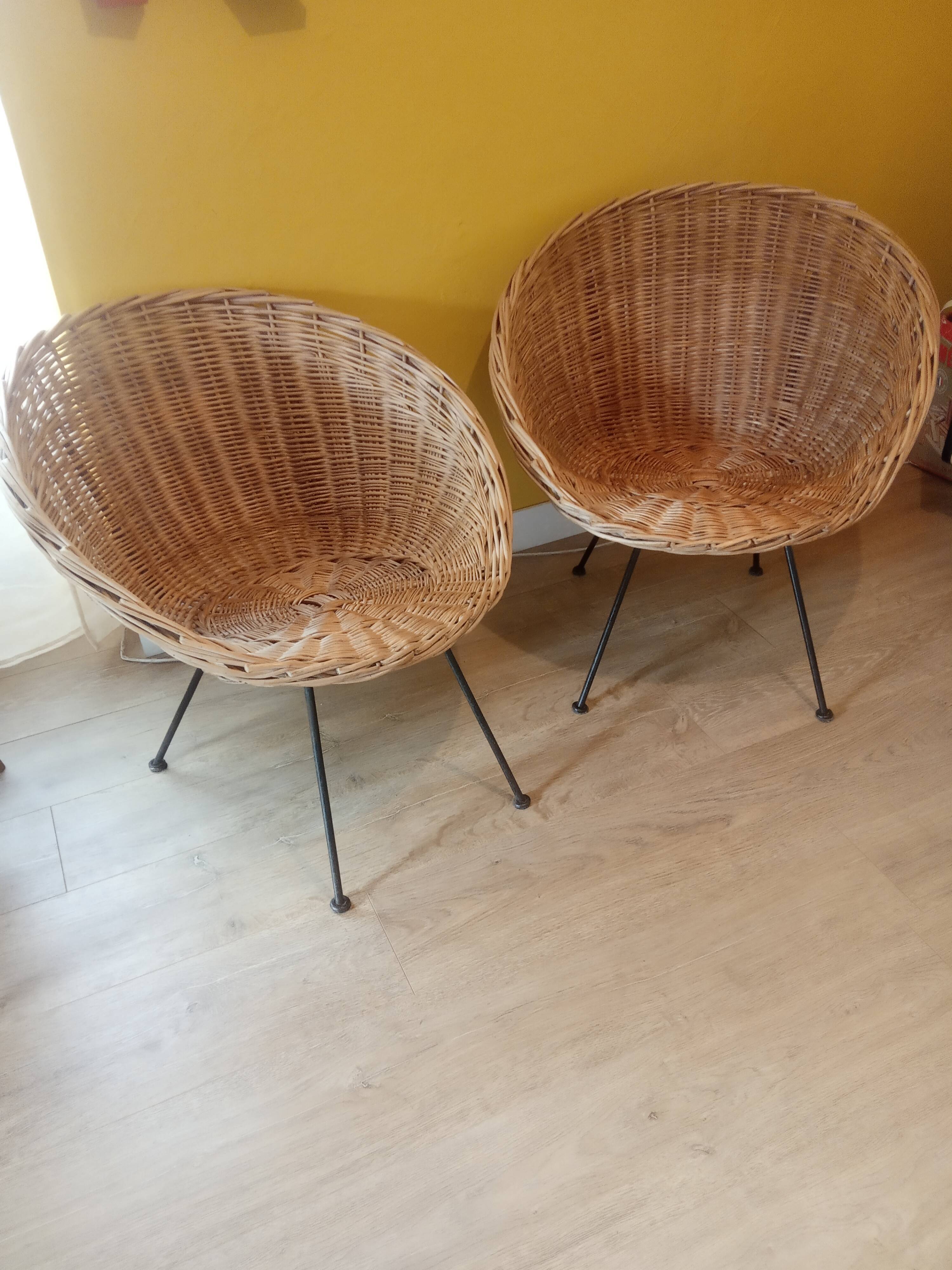 Vintage rattan basket armchairs