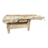 Industrial table carpenter's workbench in raw natural wood vintage bohemian