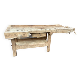 Table industrielle établi menuisier en bois naturel brut vintage bohême