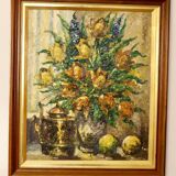 Swedish Mid-Century Oil On CanvasPainting" Floral Still Life " by  Lars DraabyeK --Vintage & Framed