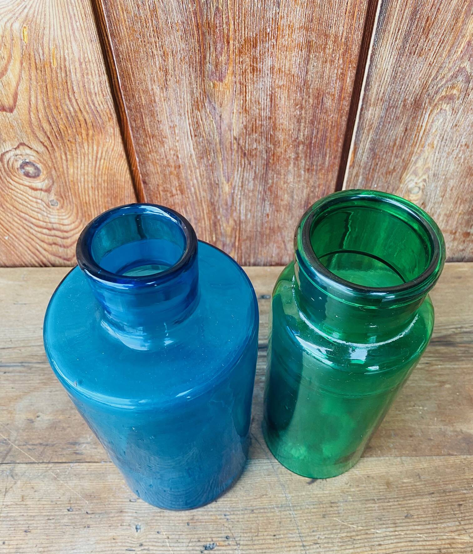 Duo de vase en verre bleu et vert