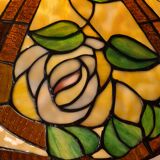 Large brass lamp, 1970, 6kg, restored electrical wiring, 67x47cm stained glass lampshade