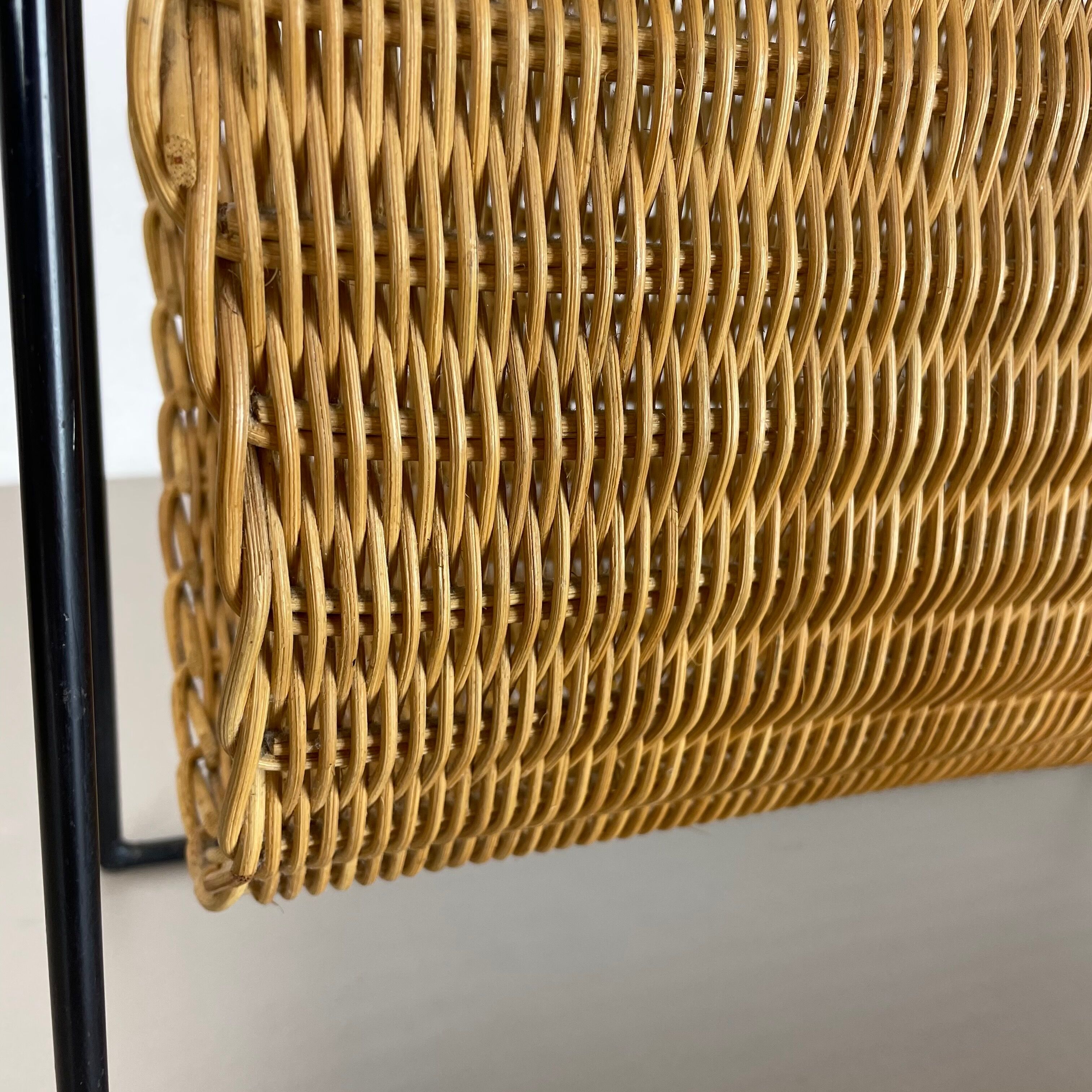 Aubock Style Mid-Century Rattan Bauhaus Magazine Holder, France, 1950s