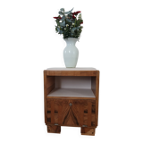 Table de chevet vintage rose marqueterie chêne