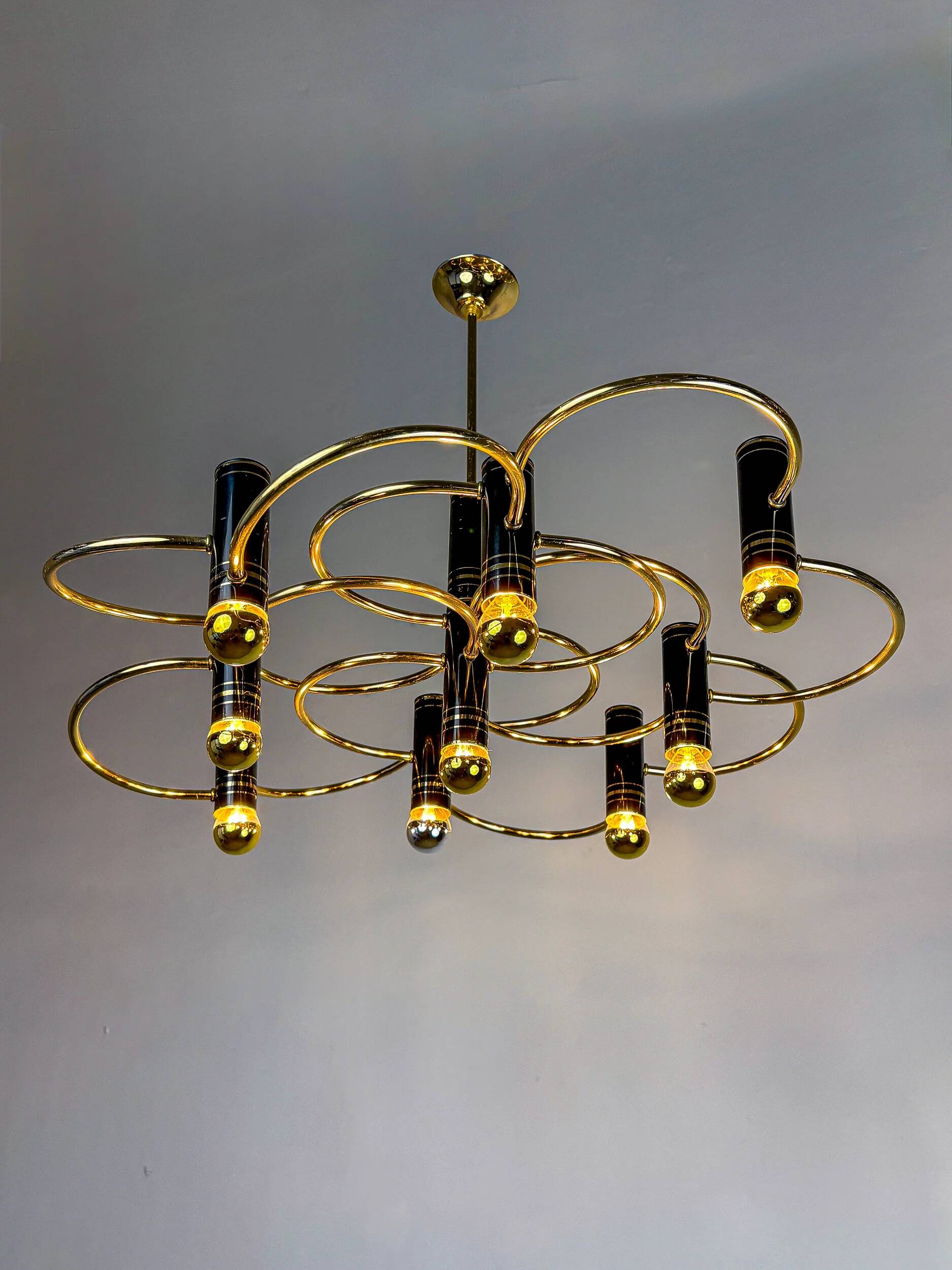 Gaetano Sciolari geometric chandelier, 9 lights, Italy, 1970s